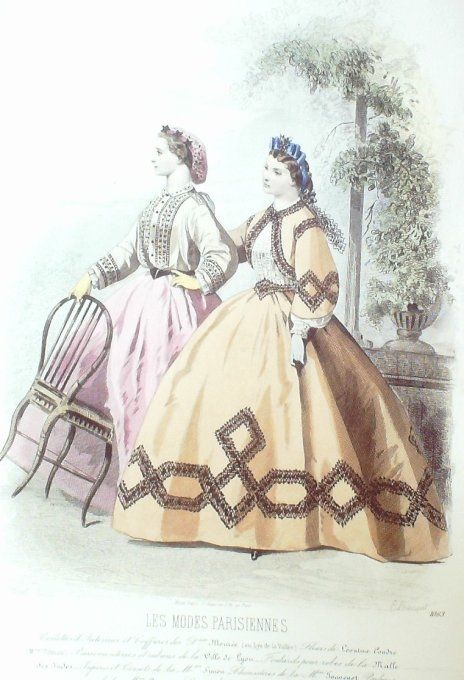 Gravure Les Modes Parisiennes 1863 #1063 Robes coton Maison Simon