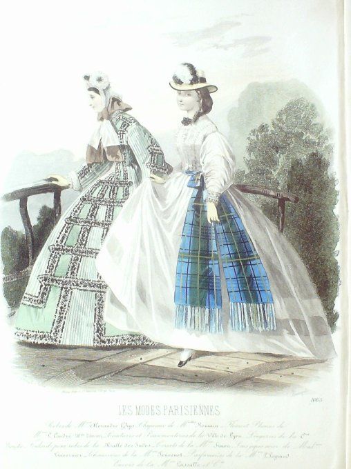 Gravure Les Modes Parisiennes 1863 #1065 Robes tulle Maison Ghys