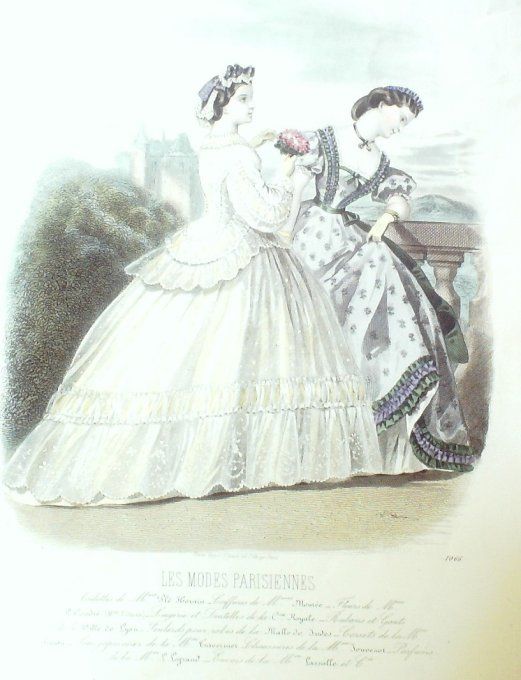 Gravure Les Modes Parisiennes 1863 #1066 Robes tulle Maison Plé-Horain