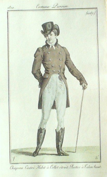 Gravure Mode Costume Parisien 1810 # 1067 (eau forte old Fashion plate