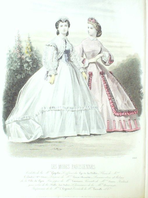 Gravure Les Modes Parisiennes 1863 #1068 Robes gros de Naples Maison Gagelin