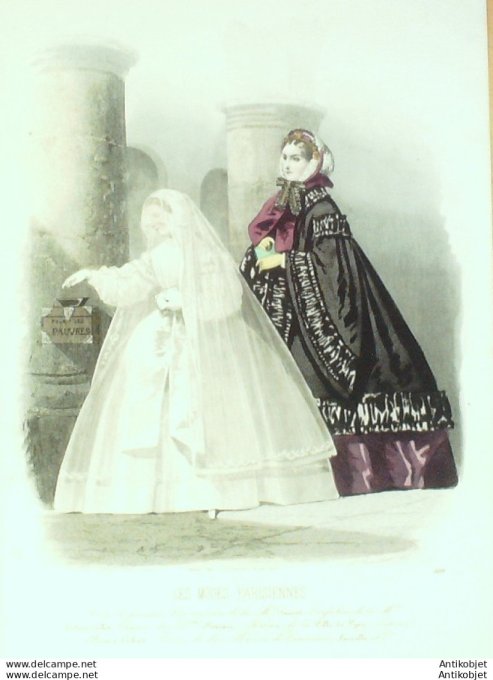 Gravure Les Modes Parisiennes 1860 # 888 Robes communiante Maison Fauvet