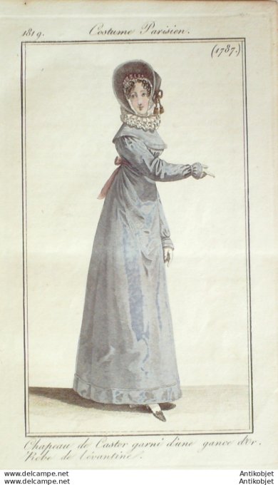 Gravure de mode Costume Parisien 1819 n°1787 Robe de Lévantine