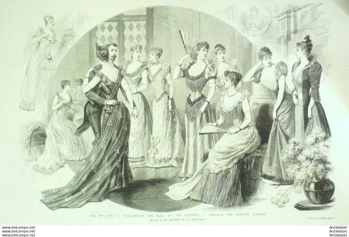 Gravure de mode Revue de la mode Gazette NB (maison Moslard) Tenues de bal & soirée