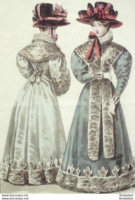 Gravure de mode Costume Parisien 1826 n°2374 Robe gros de Naples et chinchilla Palatine