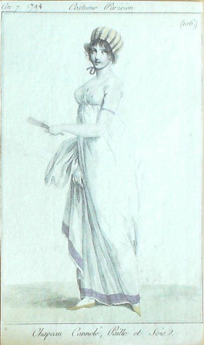 Gravure Mode Costume Parisien 1798 an  7 # 106 (eau forte old Fashion plate