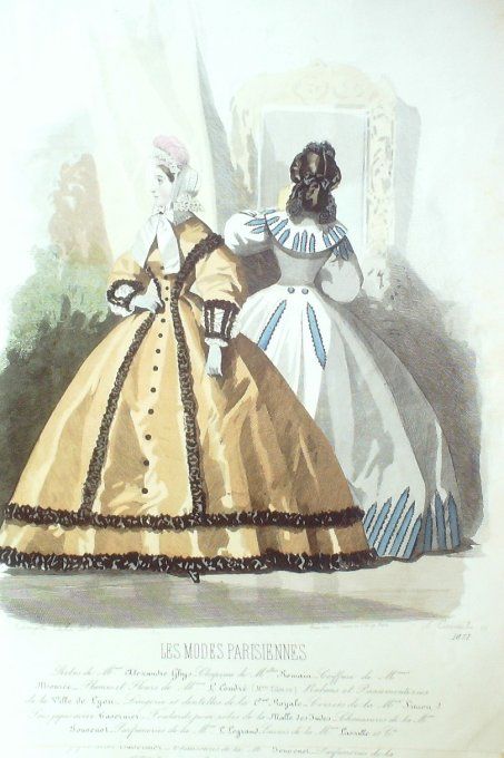 Gravure Les Modes Parisiennes 1863 #1071 Robes gros d'Italie Maison Ghys