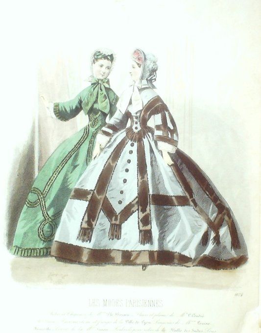 Gravure Les Modes Parisiennes 1863 #1074 Redingotes velours Maison Plé-Horain