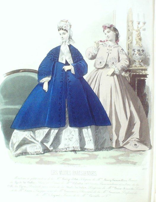 Gravure Les Modes Parisiennes 1863 #1077 Robes Popeline Maison Leclère-Collot