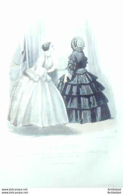 Gravure Les Modes Parisiennes 1850 # 604 Robes en gaze Maison Deray