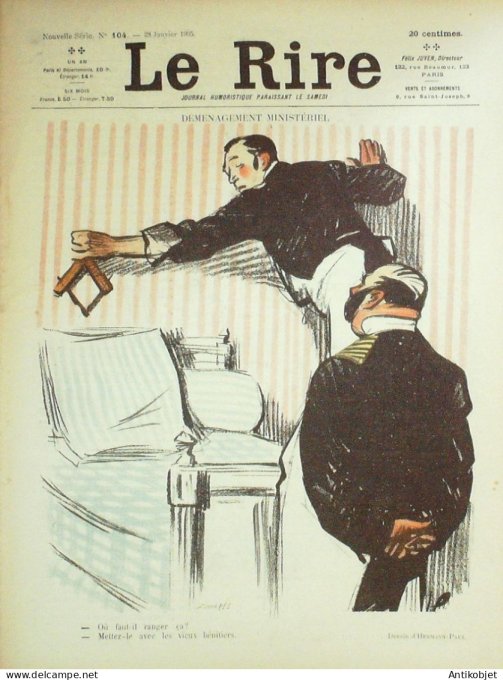 Le Rire 1905-01-28 # 104 Journal humoristique Ed.Originale Demenagement Ministere