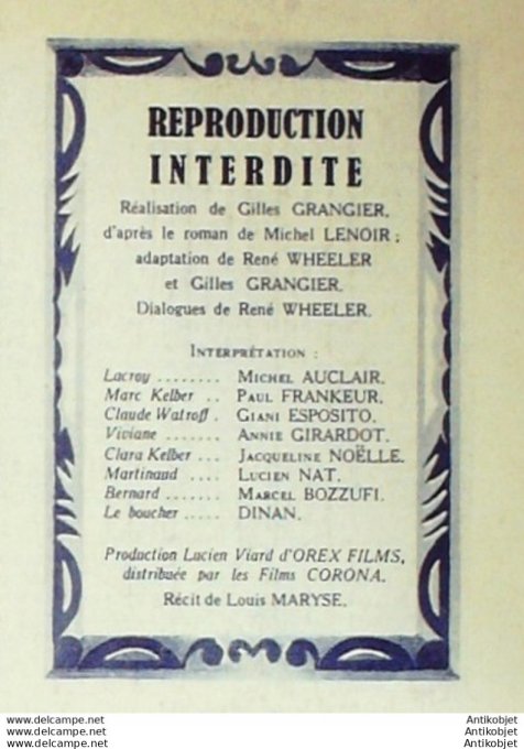 Reproduction Interdite Michel Auclair Annie Girardot Giani Esposito