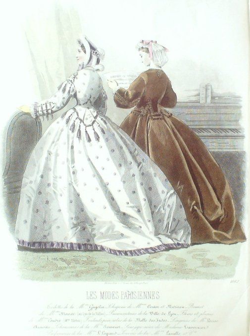 Gravure Les Modes Parisiennes 1863 #1082 Robes Popeline Maison Cagelin
