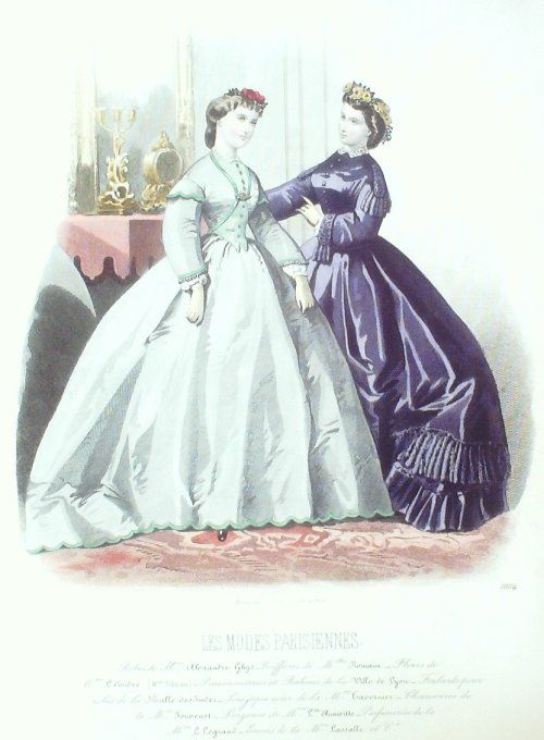 Gravure Les Modes Parisiennes 1863 #1084 Robes gros de Naples Maison Ghys