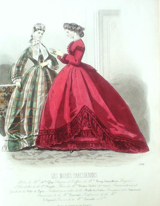 Gravure Les Modes Parisiennes 1863 #1086 Robes velours madras Maison Ghys
