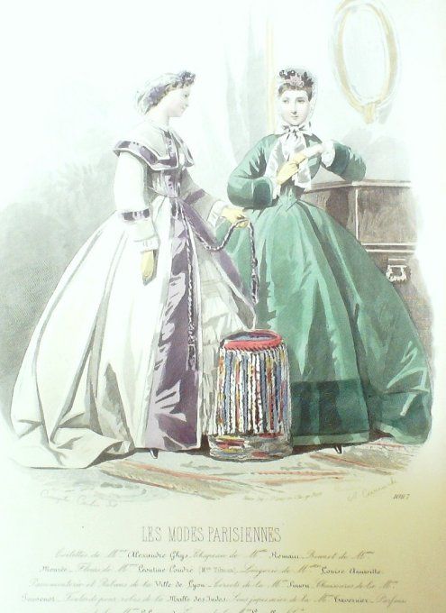 Gravure Les Modes Parisiennes 1863 #1087 Robes velours Maison Ghys