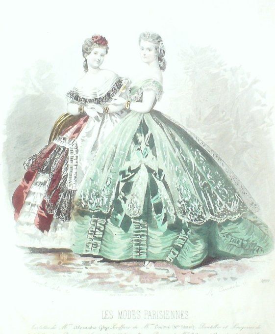 Gravure Les Modes Parisiennes 1863 #1089 Robe en lin Maison Ghys