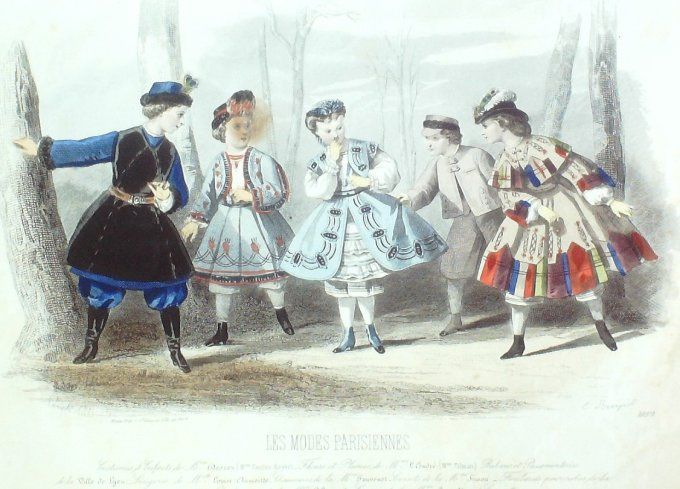 Gravure Les Modes Parisiennes 1863 #1088 Costumes enfants Maison Desrez