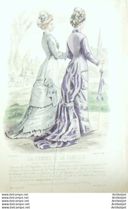 Gravure Mode La Femme & La  Famille 1877 # 09 (Old Fashion plate)