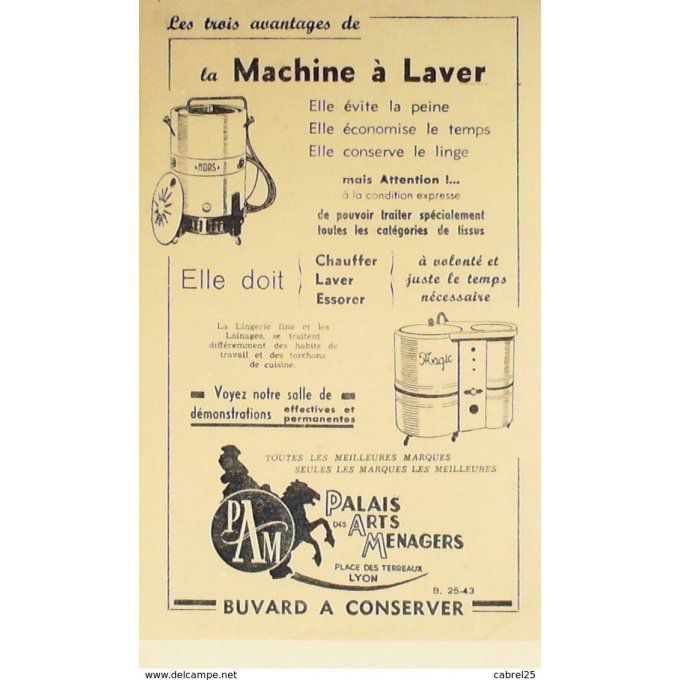 Buvard P.A.M.MACHINE à LAVER Lyon