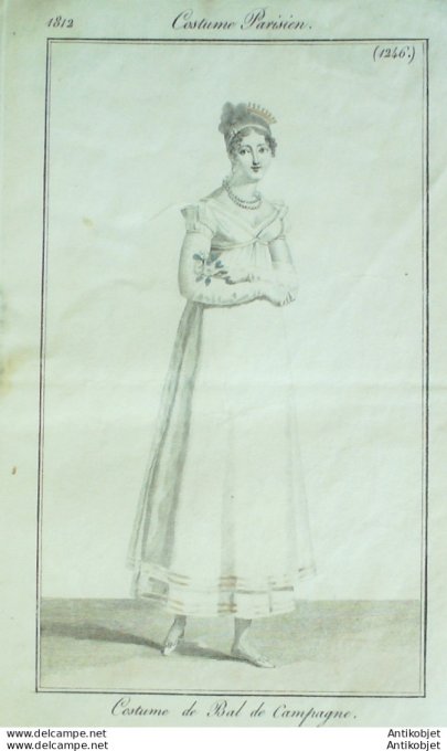 Gravure de mode Costume Parisien 1812 n°1246 Costume de bal de Campagne