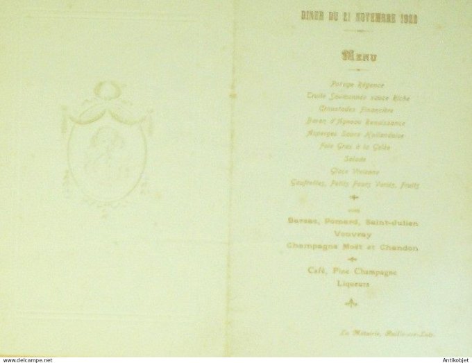 Menu La Metairie Ruille-sur-Loir (72) 1922