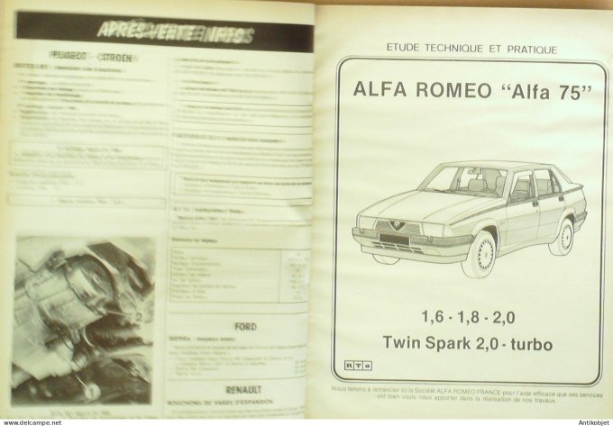 Revue Tech. Automobile 1988 n°488 Alfa Roméo 75 Renault 11 Fiat Tipo