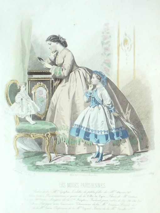 Gravure Les Modes Parisiennes 1863 #1094 Robe Perkale Maison Cagelin