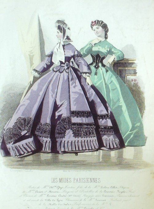 Gravure Les Modes Parisiennes 1863 #1096 Toilettes velours Maison Ghys