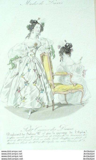 Gravure Mode Courrier des Dames 1831 #  958 (eau forte old Fashion plate)