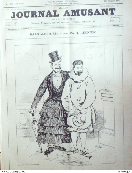 Le Journal Amusant 1891 n°1800 Bals masqu és Messidor  équitation t érritorique Papotages