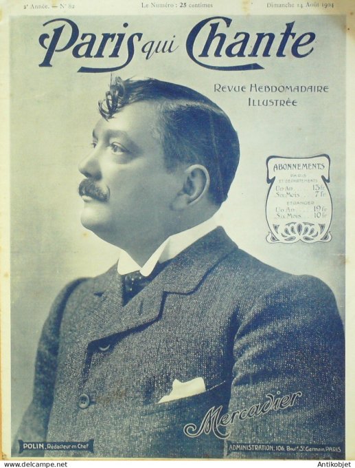 Paris qui chante 1904 n° 82 Mercadier Delmarès Rosensteel Ribet Jul-Hien Bordes