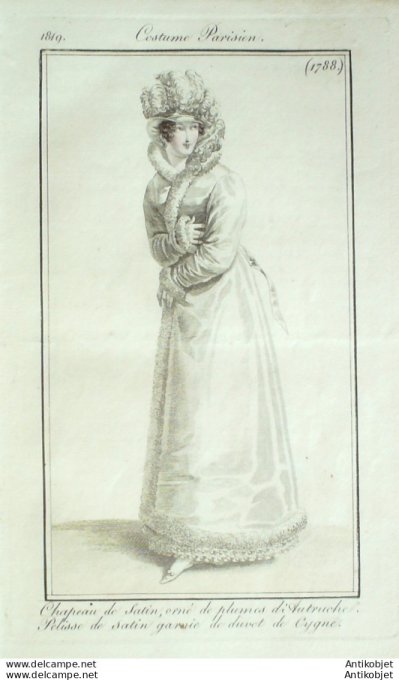 Costume Parisien 1819 # 1788 Pelisse de satin  garnie de duvet