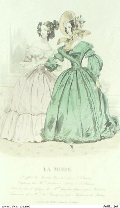 Gravure La mode 1838 # 45 (aquarelle old Fashion plate)