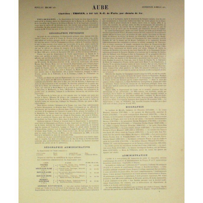 Carte Aube (10) Troyes Graveur Lecoq Waltner Barbier 1868
