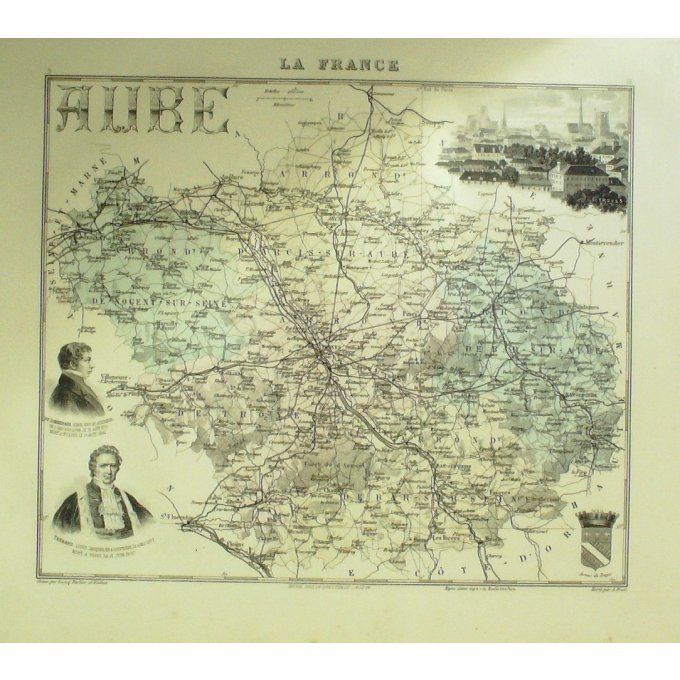 Carte Aube (10) Troyes Graveur Lecoq Waltner Barbier 1868