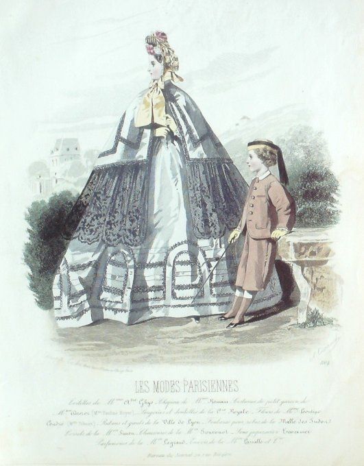 Gravure Les Modes Parisiennes 1863 #1104 Robe velours Maison Ghys