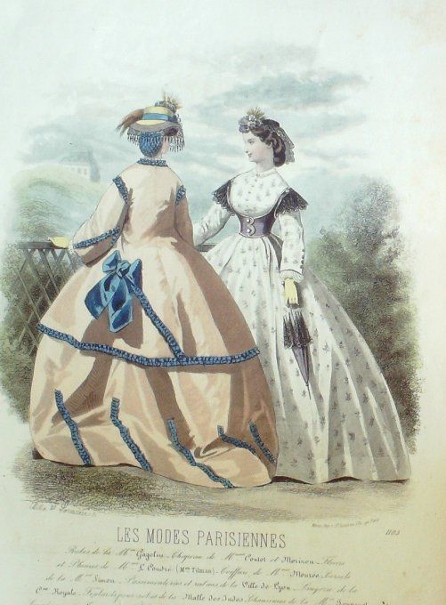 Gravure Les Modes Parisiennes 1863 #1105 Robes lin Maison Cagelin