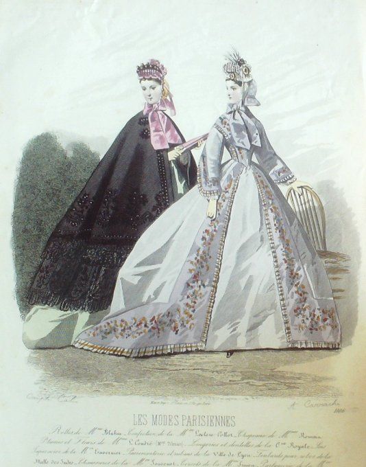 Gravure Les Modes Parisiennes 1863 #1106 Robes velours Maison Blum