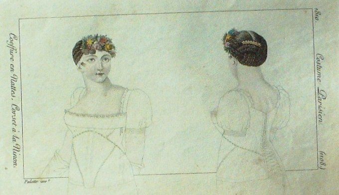 Gravure Mode Costume Parisien 1810 # 1108 (eau forte old Fashion plate