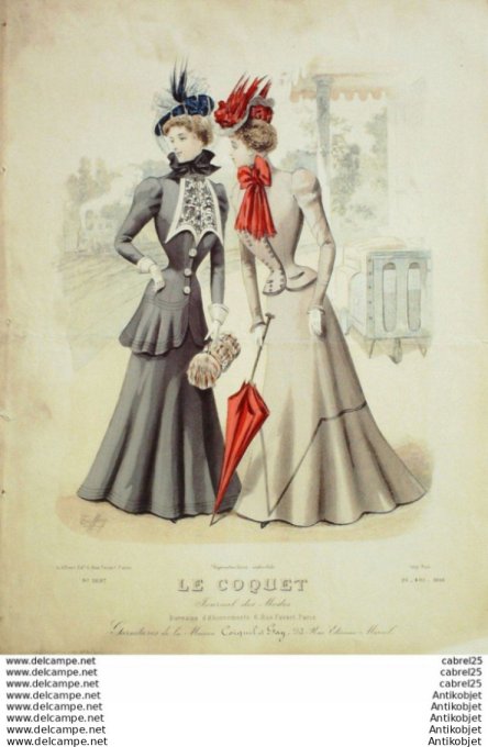 Gravure Mode Le Coquet 1898 # 26 (Old Fashion plate)
