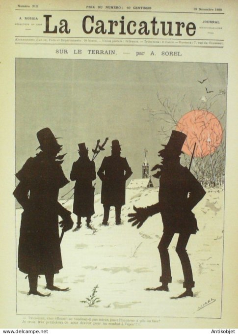 La Caricature 1885 #312 Sur le terrain Sorel Gino Boussenard par Luque Duel Job Loys