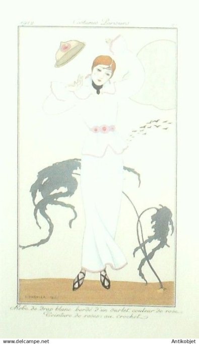 Gravure Costume Parisien 1912 # 21 Barbier George (eau forte) Robes de Drap