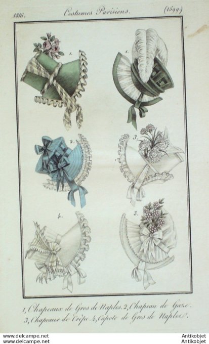 Costume Parisien 1816 # 1599 Chapeaux gros de Naples