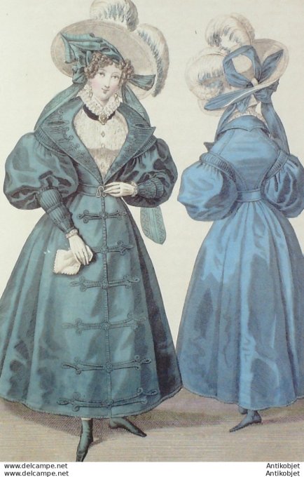 Costume Parisien 1830 # 2788 Redingote de gros de Naples garnie