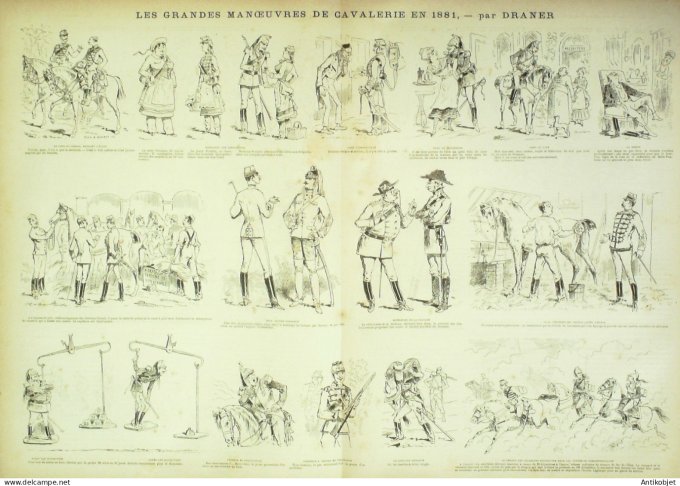 La Caricature 1881 #  87 Manoeuvres de Cavalerie Barret Draner tROCK