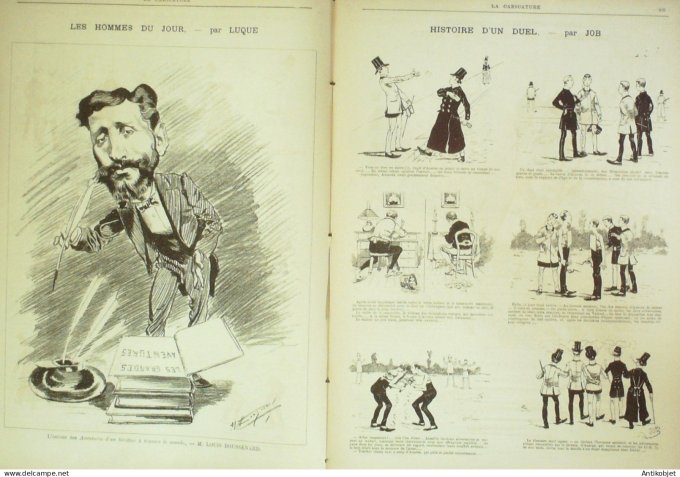 La Caricature 1885 #312 Sur le terrain Sorel Gino Boussenard par Luque Duel Job Loys