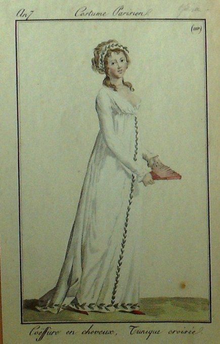 Gravure Mode Costume Parisien 1798 an  7 # 110 (eau forte old Fashion plate