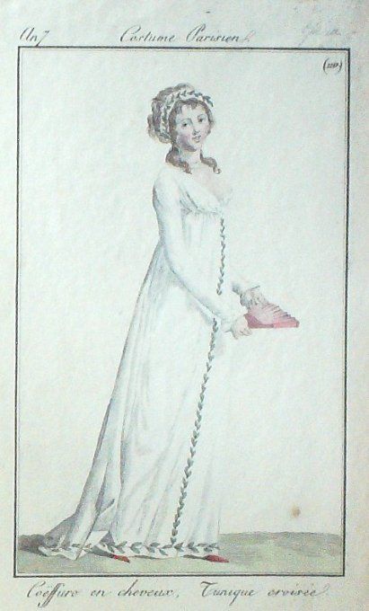 Gravure Mode Costume Parisien 1798 an  7 # 110 (eau forte old Fashion plate