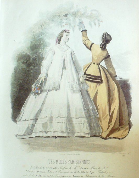 Gravure Les Modes Parisiennes 1863 #1111 Robes gros de Naples Cie Royale